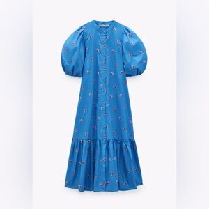 ZARA Embroidered Blue Floral Dress